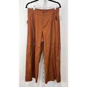 NWT CABI Cruise Crop Pants 6478 Pleated Wide Leg Linen Blend Sienna Brown Size M